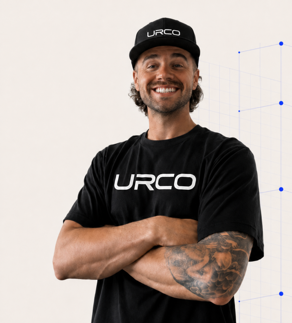 Keegan Cottingham, founder of URCO, wearing a URCO shirt