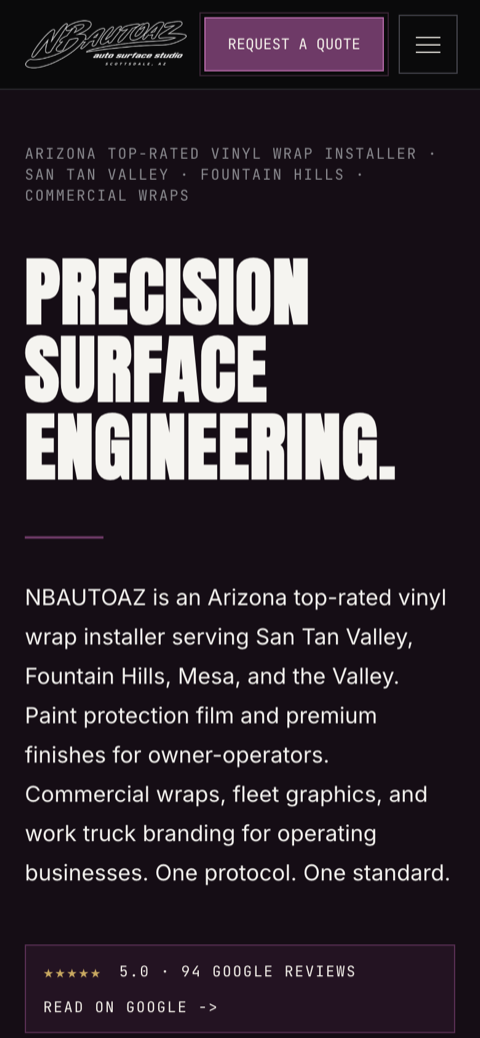 NBAUTOAZ Vinyl Wraps website. Scrolling preview