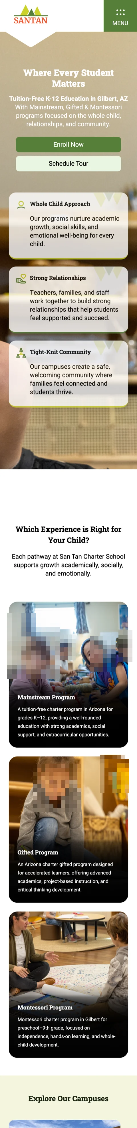San Tan Charter School website. Scrolling preview